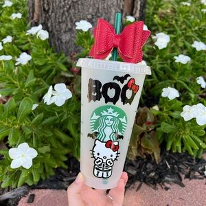 Halloween designed skeleton hello kitty reusable venti cold cup